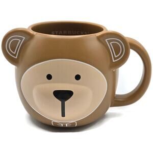 Starbucks Bear Face Coffee Mug Cup 2025 Holiday Brown Childs Ceramic 14 Oz New